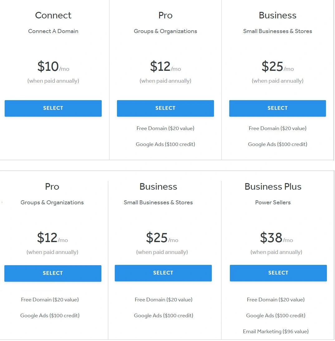 weebly price plans eu